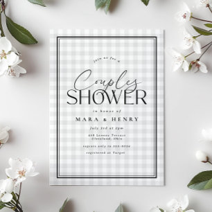 White Grey Farmhouse Gingham Couples Bridal Shower Invitation