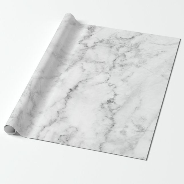 White & Grey Faux Marble Wrapping Paper (Unrolled)