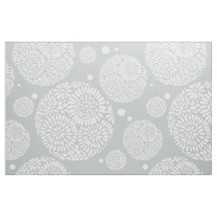 White & Grey Floral Geometric Circles Fabric