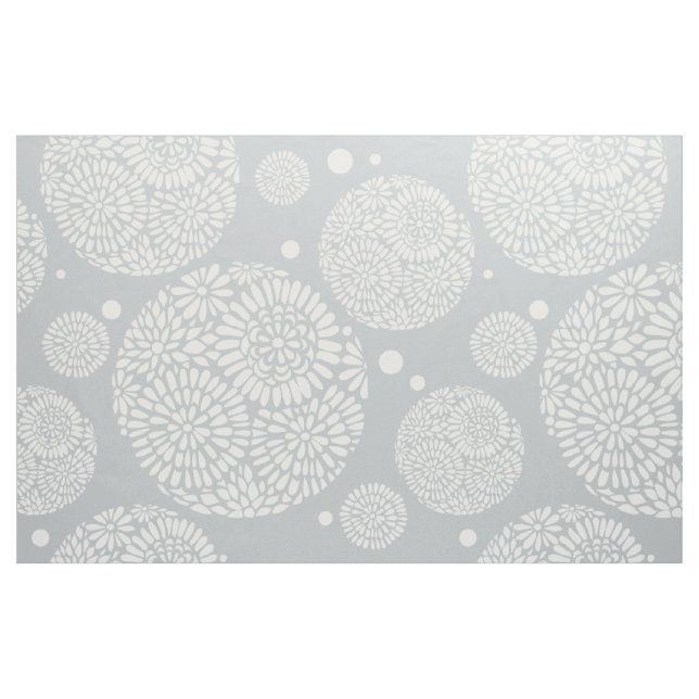 White & Grey Floral Geometric Circles Fabric (Fat Quarter)