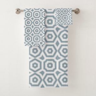 white grey geometric pattern art deco bath towel set