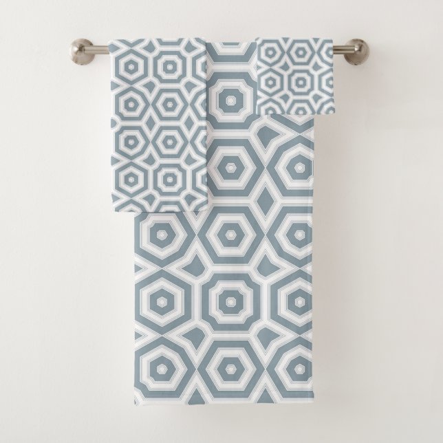 white grey geometric pattern art deco  bath towel set (Insitu)