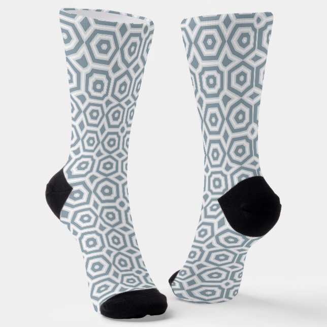 white grey geometric pattern art deco  socks (Angled)