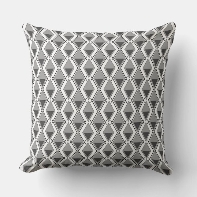 white grey geometric print art deco cushion (Front)
