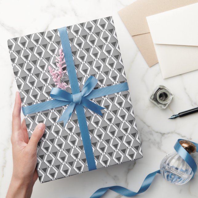 white grey geometric print art deco wrapping paper (Gifting)