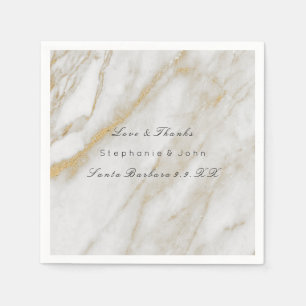 White Grey Gold Abstract Stone Marble Wedding Napkin