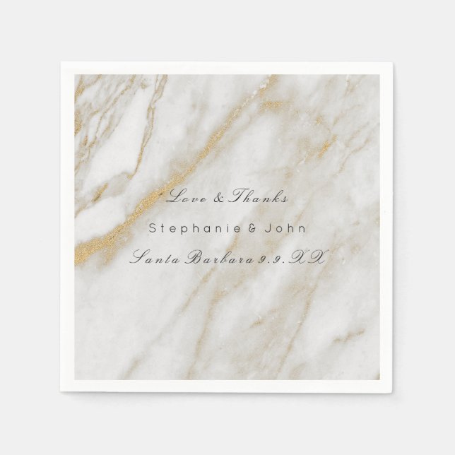 White Grey Gold  Abstract Stone  Marble Wedding Napkin (Front)