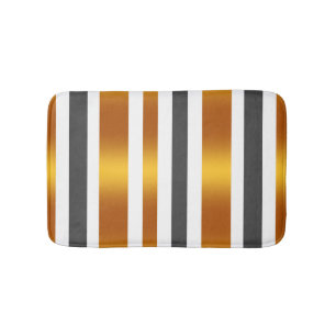White grey gold effect striped bath mat