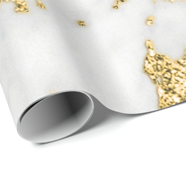 White Grey Gold Faux Glitter Carrara Marble Stone Wrapping Paper (Roll Corner)