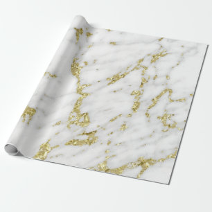 White Grey Gold Glitter Carrara Marble Stone Lux Wrapping Paper