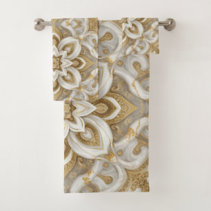 white grey gold marble flower Dream Abstract Bath Towel Set