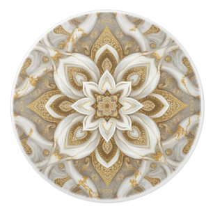 white grey gold marble flower Dream Abstract Ceramic Knob