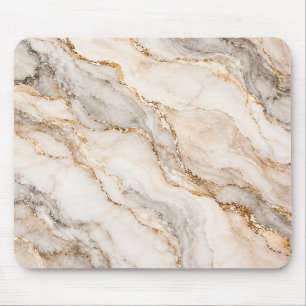White Grey Gold Marble Mouse Pad