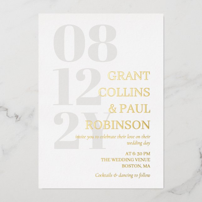White Grey & Gold Typography Wedding (Front)