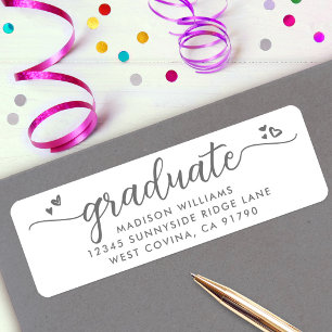 White Grey Graduation Script Hearts Modern Address Return Address Label