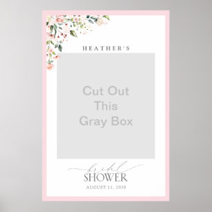 White Grey Green Floral Bridal Shower Photo Booth  Poster