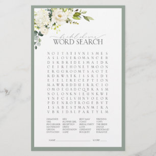 White Grey Green Watercolor Bridal Shower Game