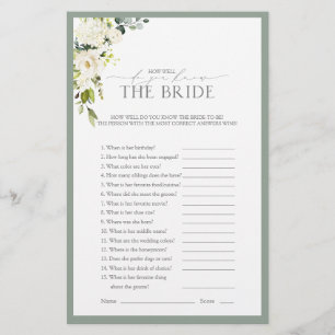 White Grey Green Watercolor Bridal Shower Game
