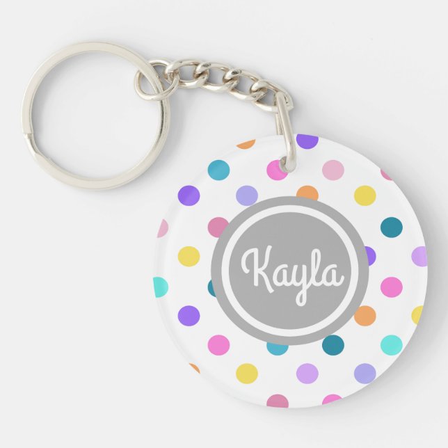 White grey / grey personal polka dots keychain (Front)