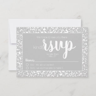 White Grey Informal Diamond Glitter Wedding RSVP