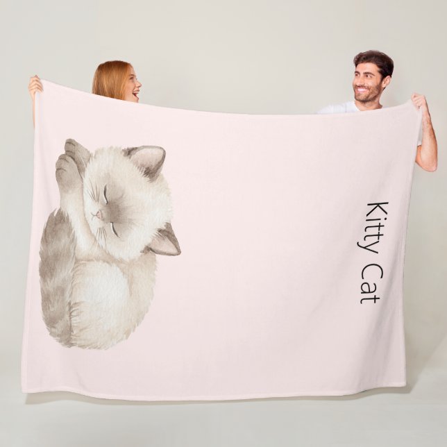 White Grey Kitty Cat Fleece Blanket (In Situ)
