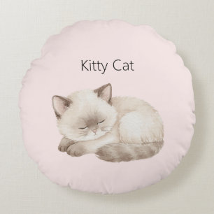 White Grey Kitty Cat Round Cushion