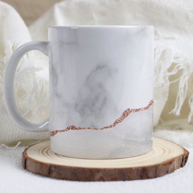White Grey Marble Agate Rose Gold Glitter  Coffee Mug (Creator Uploaded)