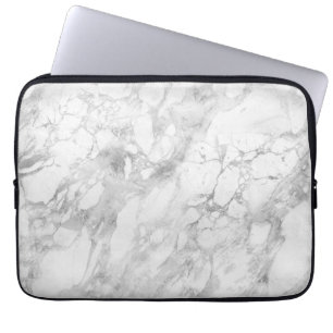 White Grey Marble Classic Elegant Beauty Glitz Laptop Sleeve