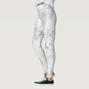 White Grey Marble Classic Elegant Beauty Glitz Leggings