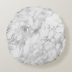 White Grey Marble Classic Elegant Beauty Glitz Round Cushion