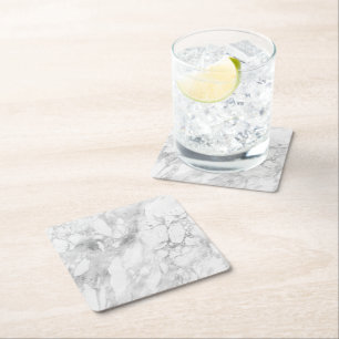 White Grey Marble Classic Elegant Beauty Glitz Square Paper Coaster