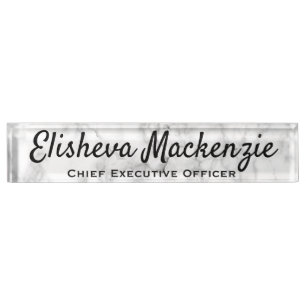 White Grey Marble Desk Name Plate