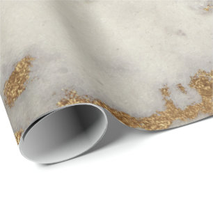 White Grey Marble Golden Shiny Brushes Ivory Wrapping Paper