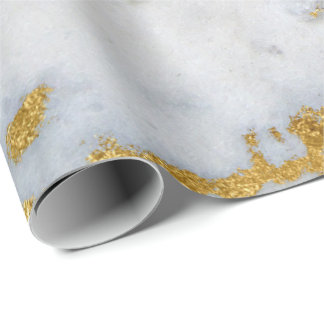 White Grey Marble Golden Shiny Brushes Wrapping Paper