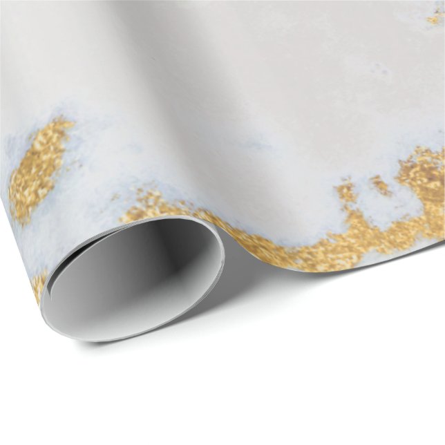 White Grey Marble Golden Shiny Metallic Bright Wrapping Paper (Roll Corner)