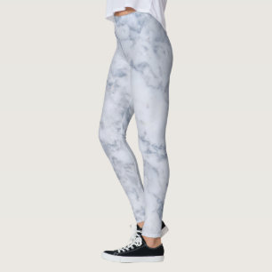 White & Grey Marble Print Leggings
