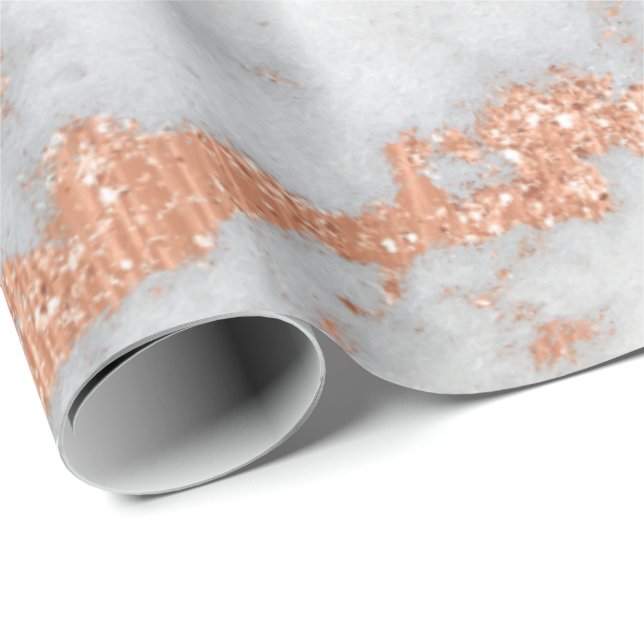 White Grey Marble Rose Gold Gold Shiny Copper Lux Wrapping Paper (Roll Corner)