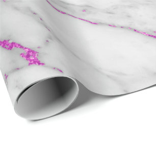 White Grey Marble Shiny Pink Brushes Wrapping Paper