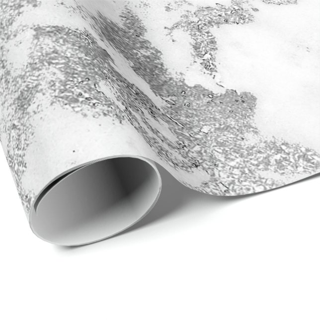 White Grey Marble Silver Carrara Stone Abstarct Wrapping Paper (Roll Corner)