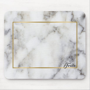 White & Grey Marble Stone Gold Border Frame Mouse Pad