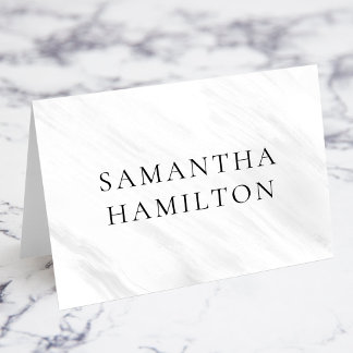 White Grey Marble Streaks CO Name Place Cards