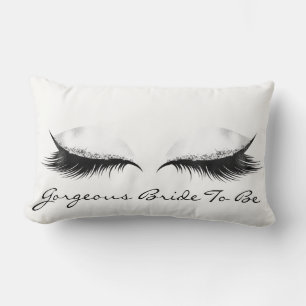 White Grey Metallic Makeup Lashes Gorgeous Bride Lumbar Cushion