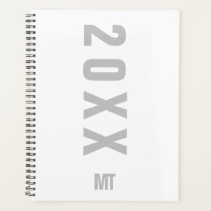 White Grey Minimalist Monogrammed 2024 Planner