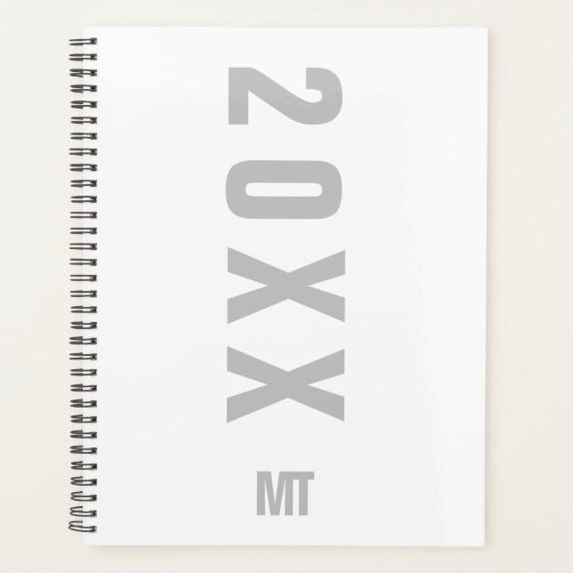 White Grey Minimalist Monogrammed 2024 Planner (Front)
