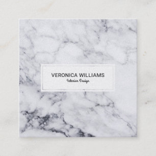 White & Grey Modern Faux Marble Square Business Card