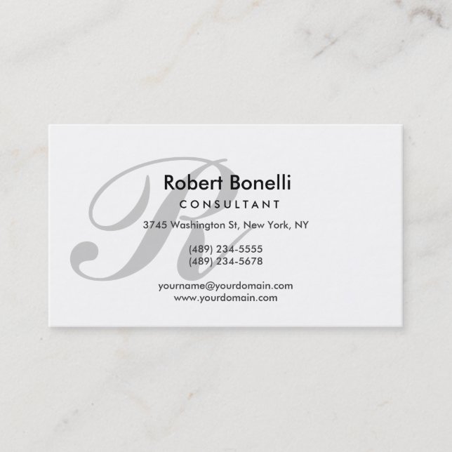 White Grey Monogram Consultant Business Card (Front)