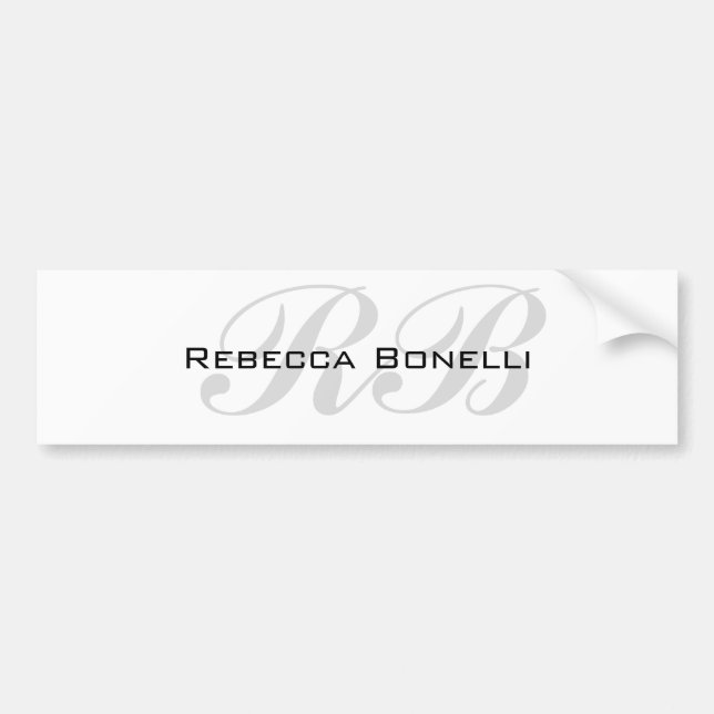 White Grey Monogram Name Initials Plain Stylish Bumper Sticker (Front)