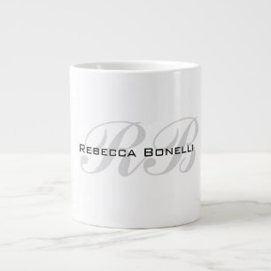 White Grey Monogram Name Initials Plain Stylish Large Coffee Mug