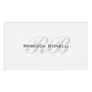 White Grey Monogram Name Initials Plain Stylish Name Tag