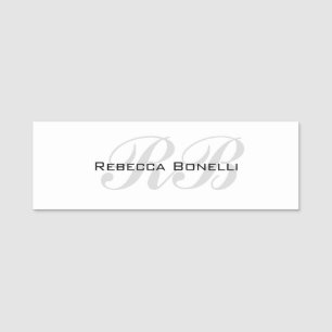 White Grey Monogram Name Initials Plain Stylish Tag